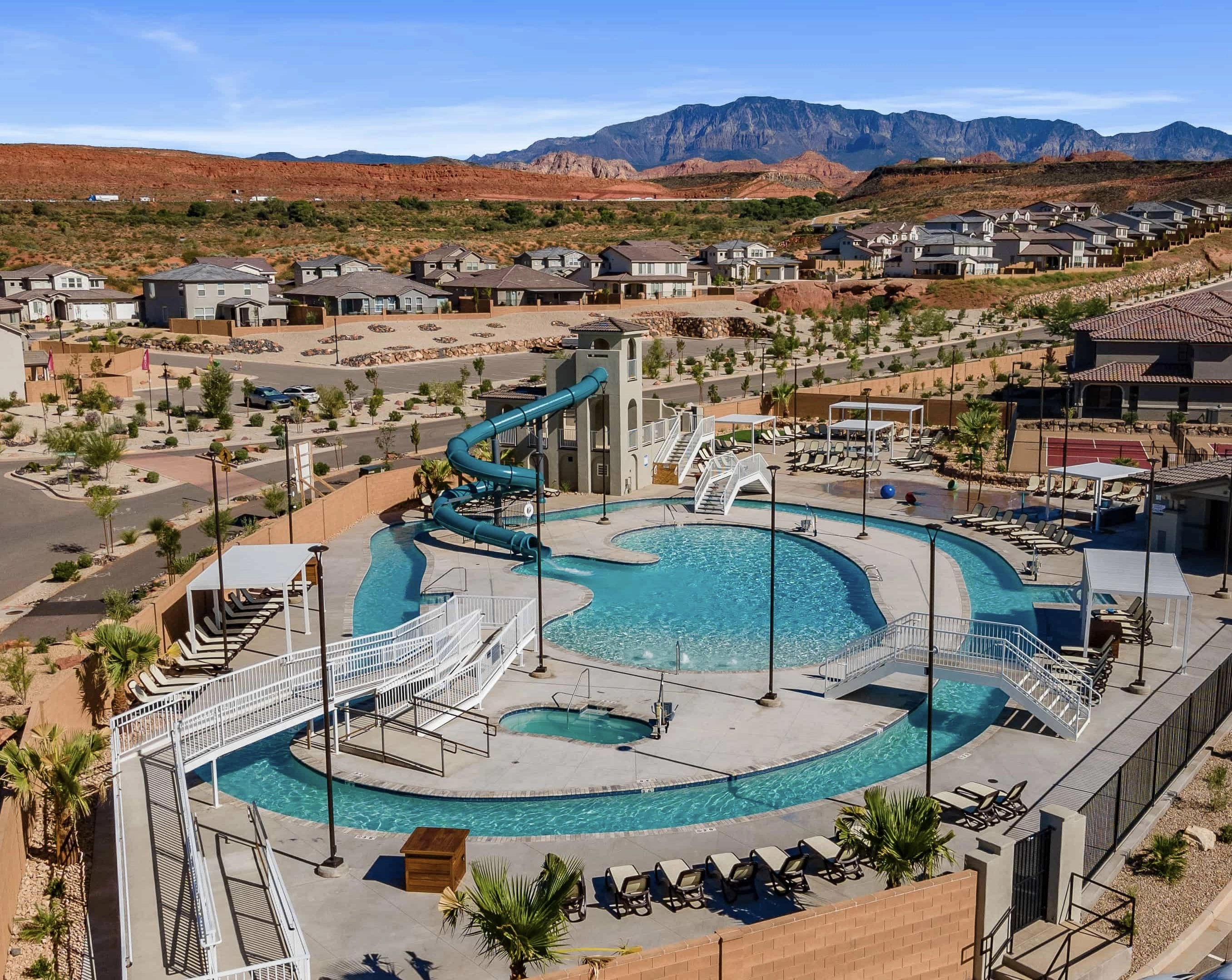 Resort pool with waterslide