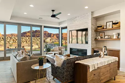 Living Room with TV and Fire Place