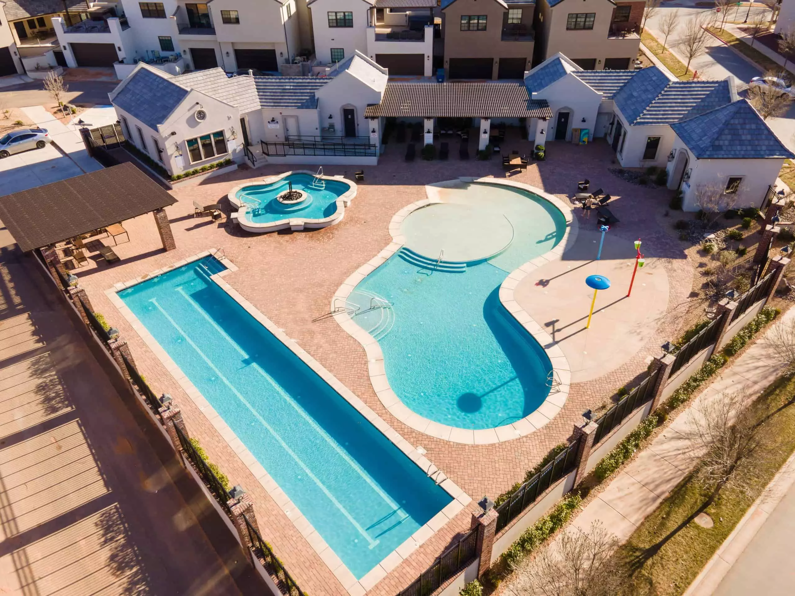 aerial view of pool area