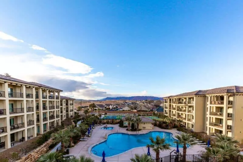 aerial view of resort and pool