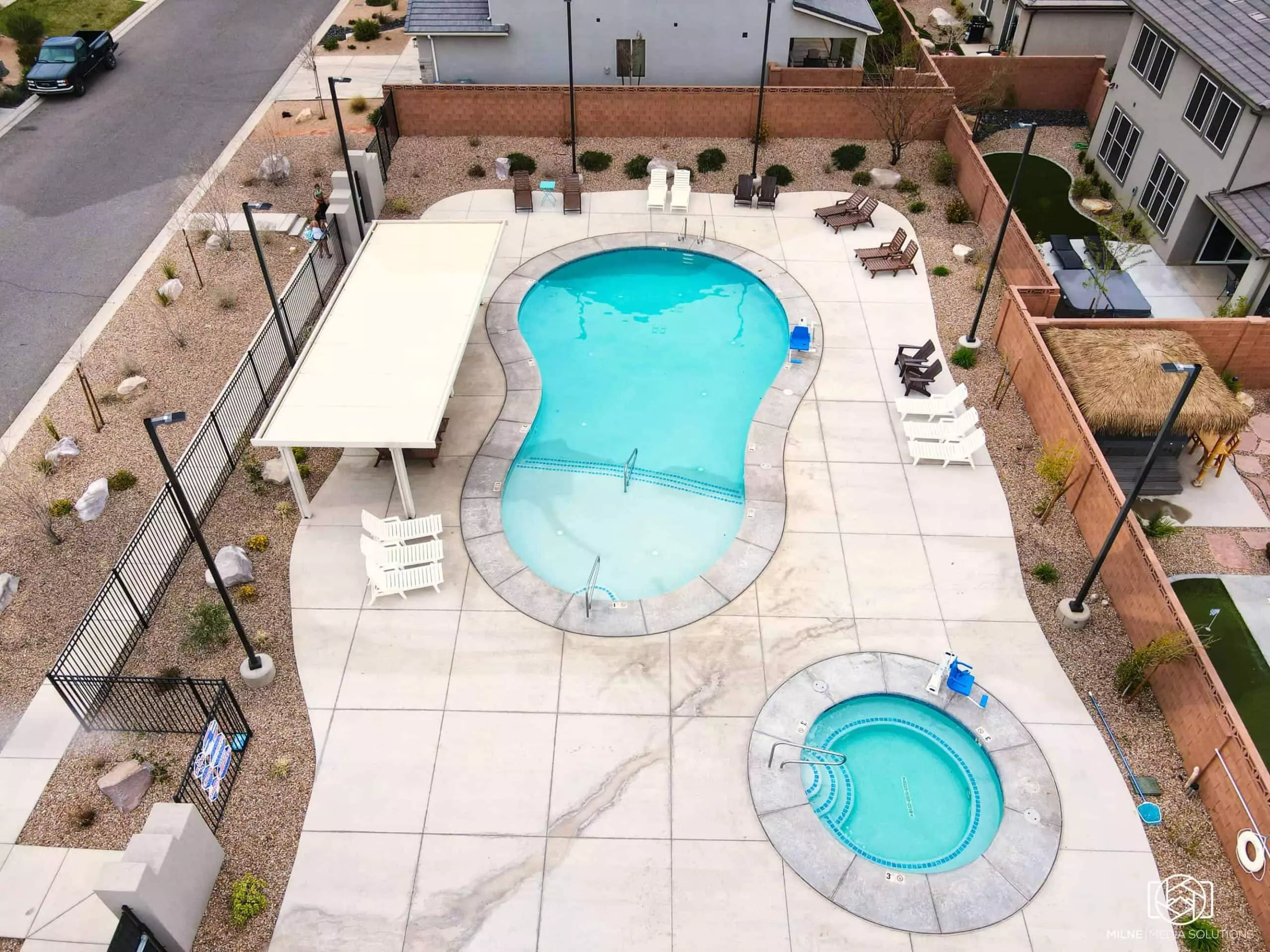 aerial view of pool area
