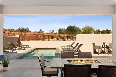 private pool and fire pit at a St. George vacation rental