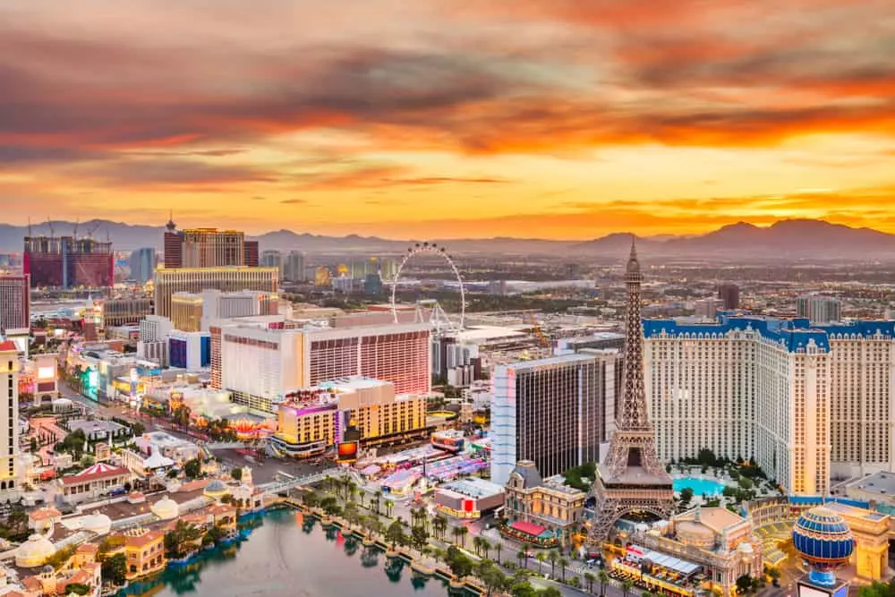 Las Vegas skyline at sunset