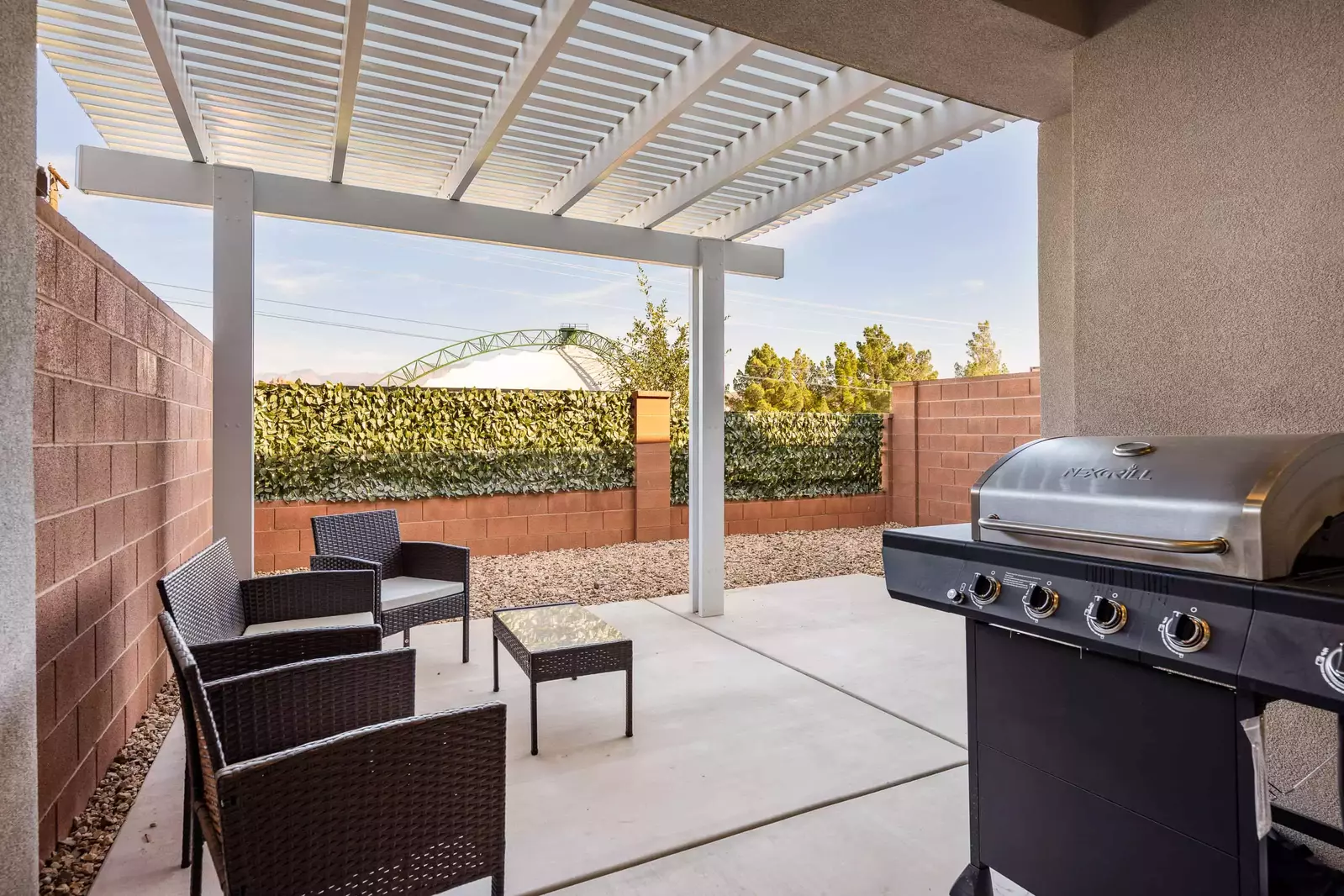 Pergola, patio seating, Grill, private backyard