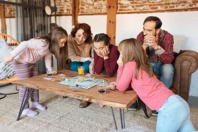 family playing a holiday family game 