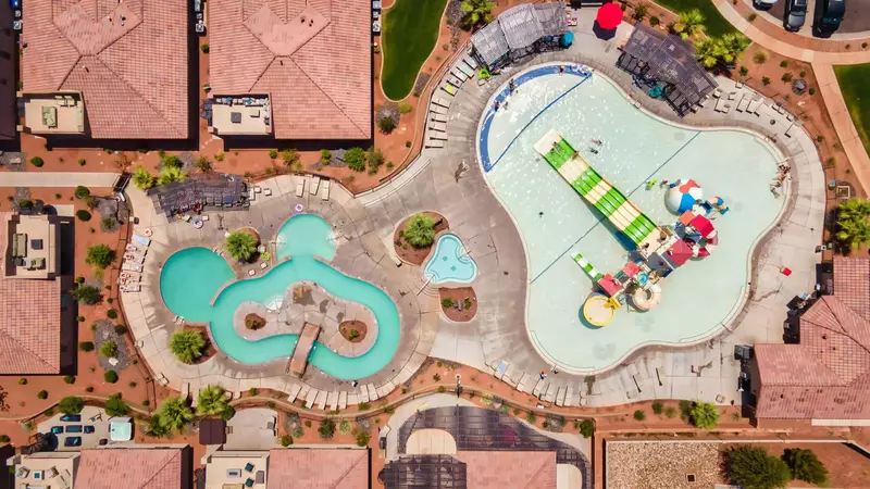 Aerial View of Community Waterpark and Lazy River