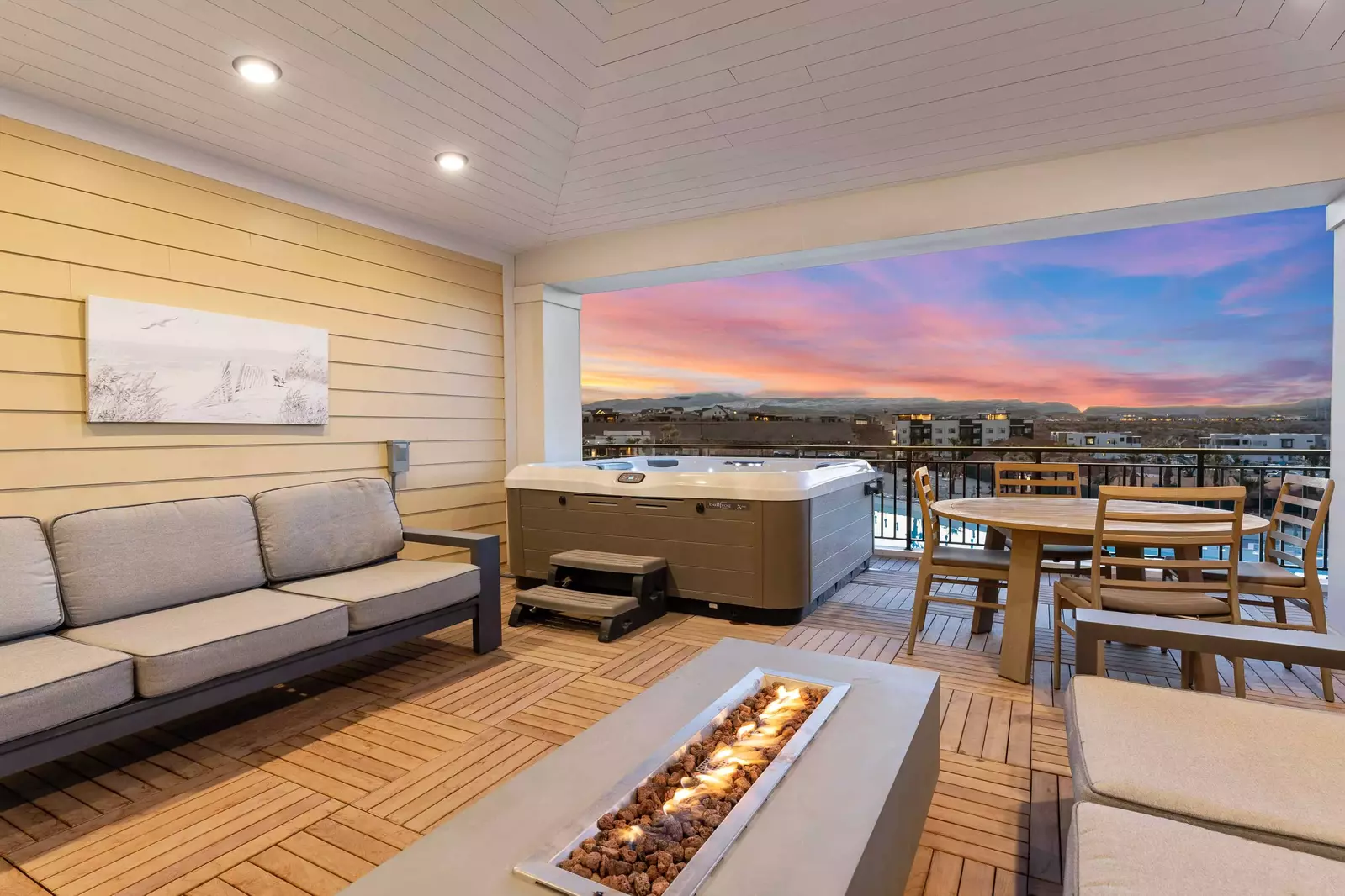 Balcony with Private Hot Tub & Fire Table