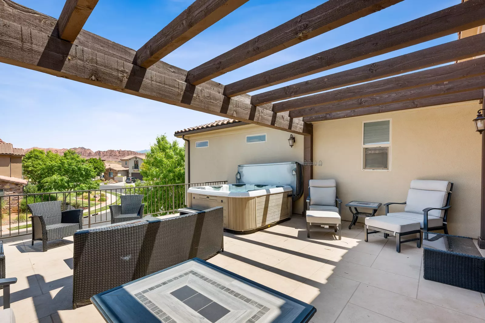 Fire Table, Hot Tub and Patio