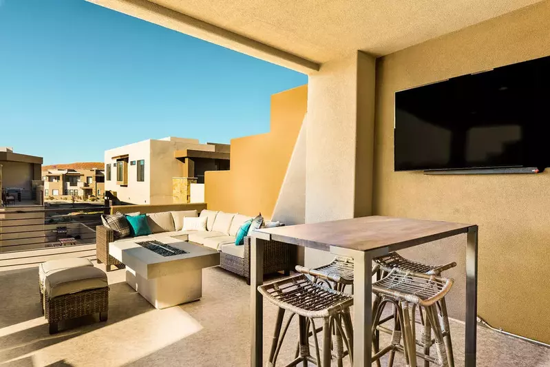 Balcony Seating and Fireplace
