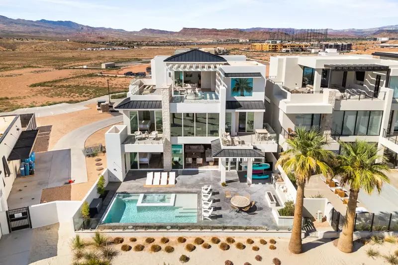 Aerial View: Patio with Private Pool and Hot Tub