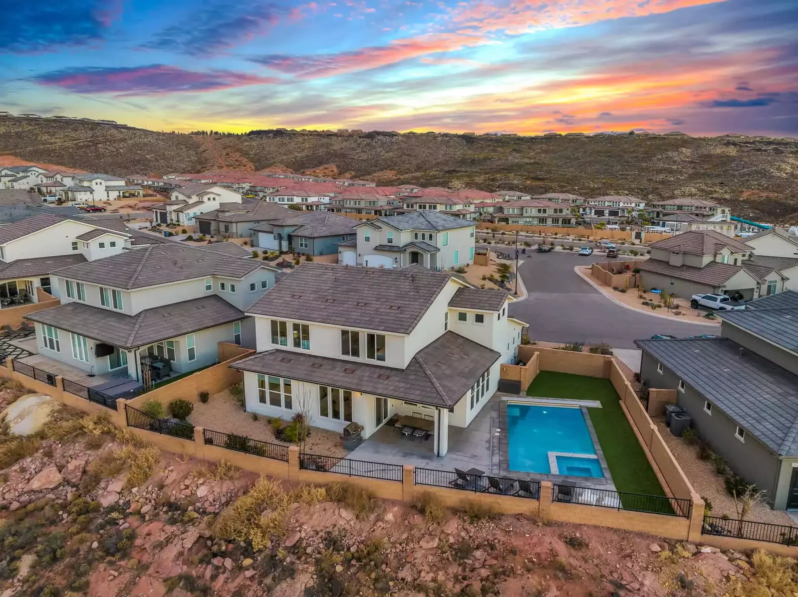 Aerial View of Home and Pool