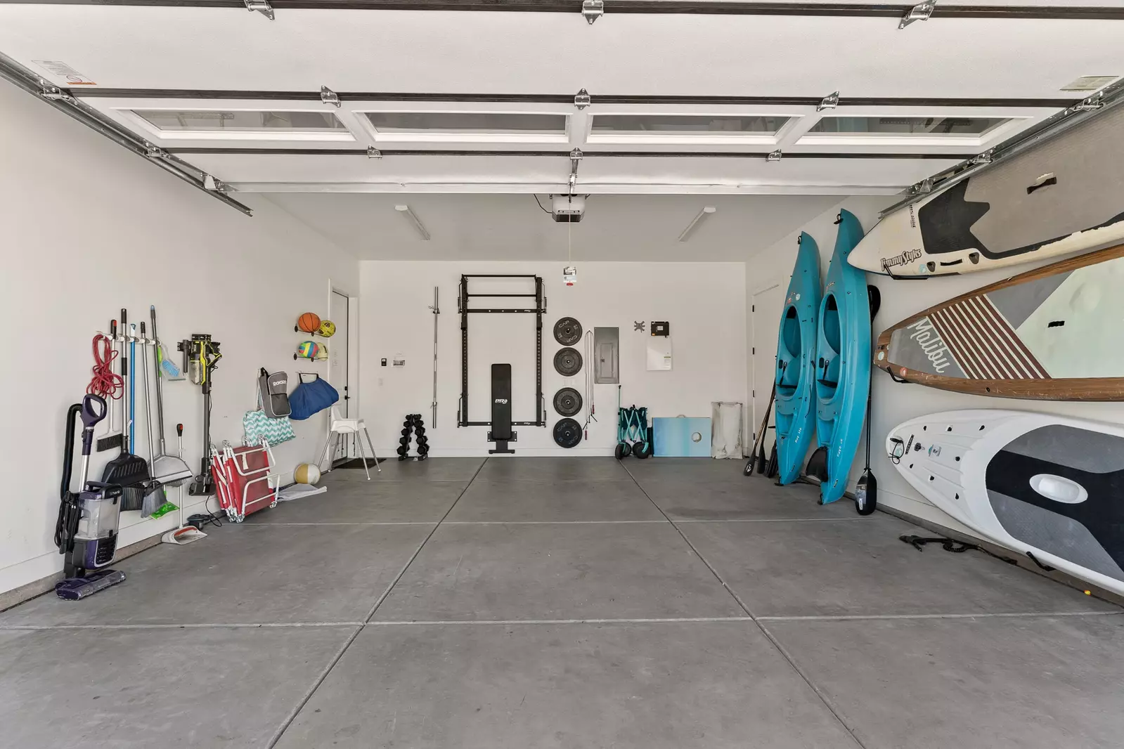 2 Kayaks, 2 Paddleboards, 1 Youth Paddleboard, Exercise Equipment
