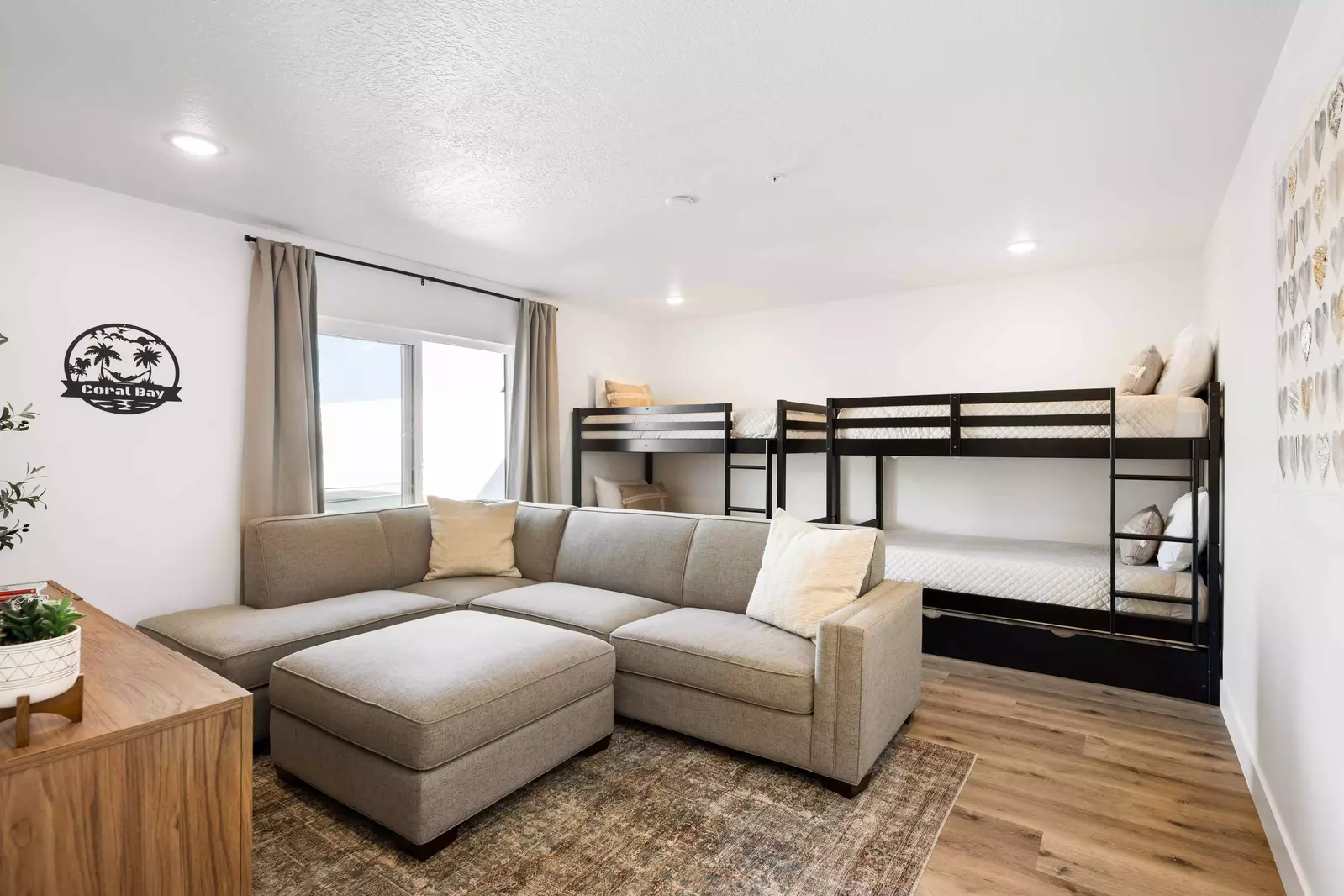 2 Twin/Twin Bunks with Twin Trundle and Queen Futon