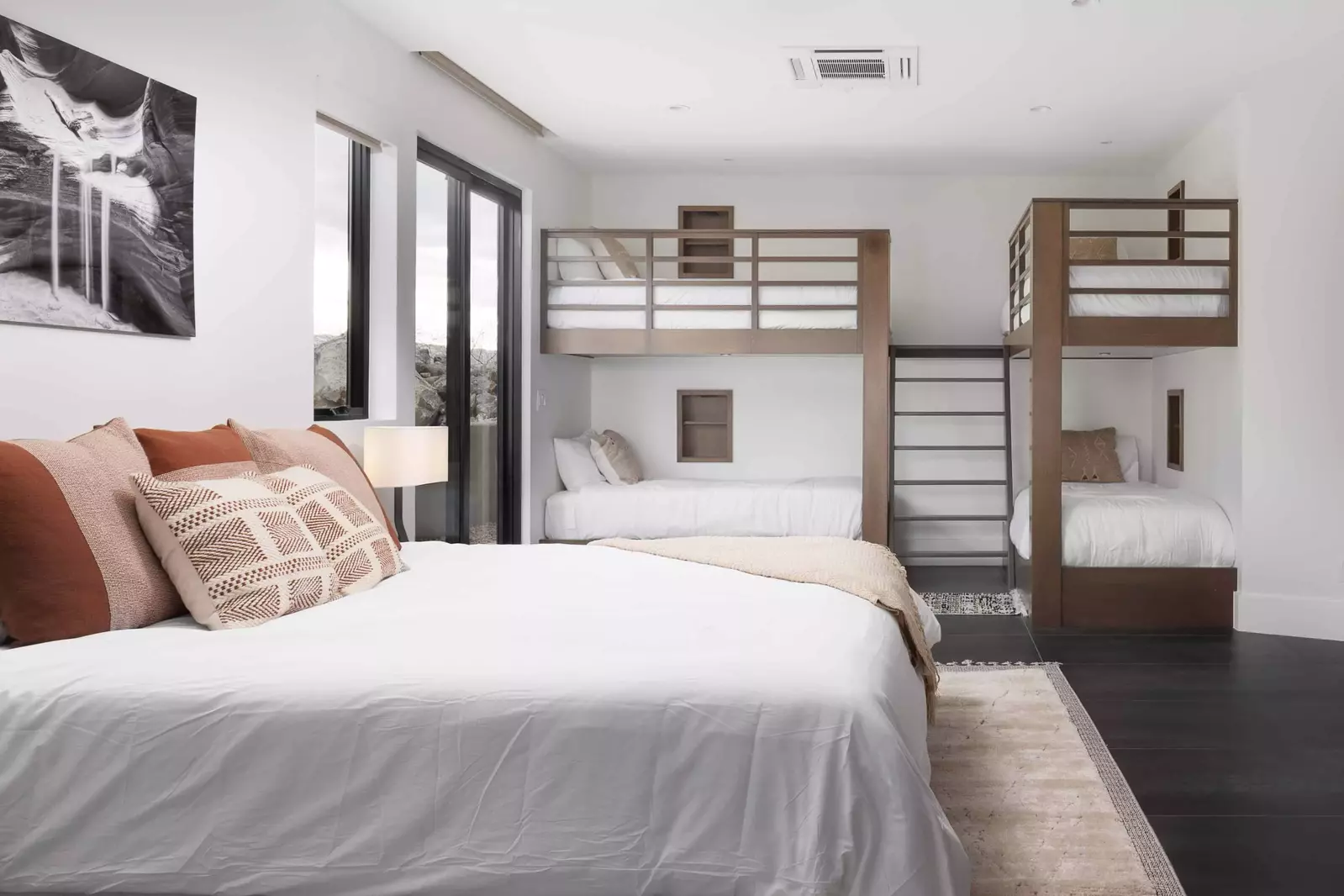 King Bed, 2 XL-Twin/XL-Twin Bunks