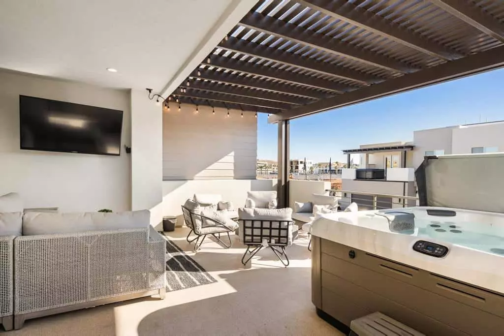 Balcony with Private Hot Tub and TV