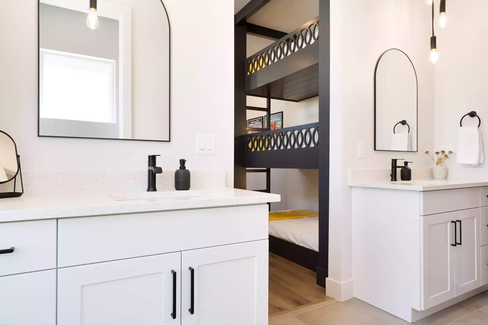 Queen with Triple Twin Bunk Beds Attached Bath