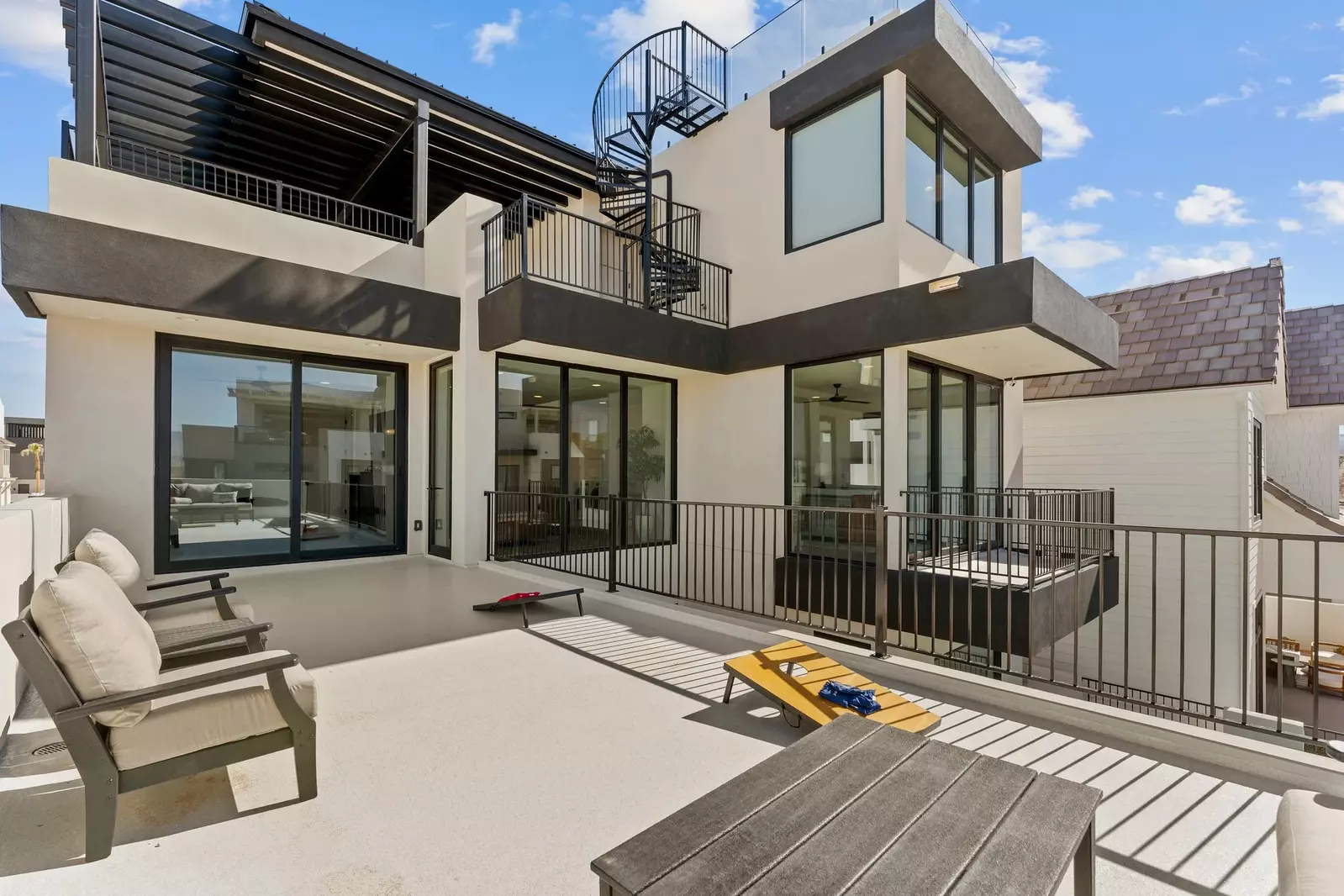 Cornhole and Long Patio Deck