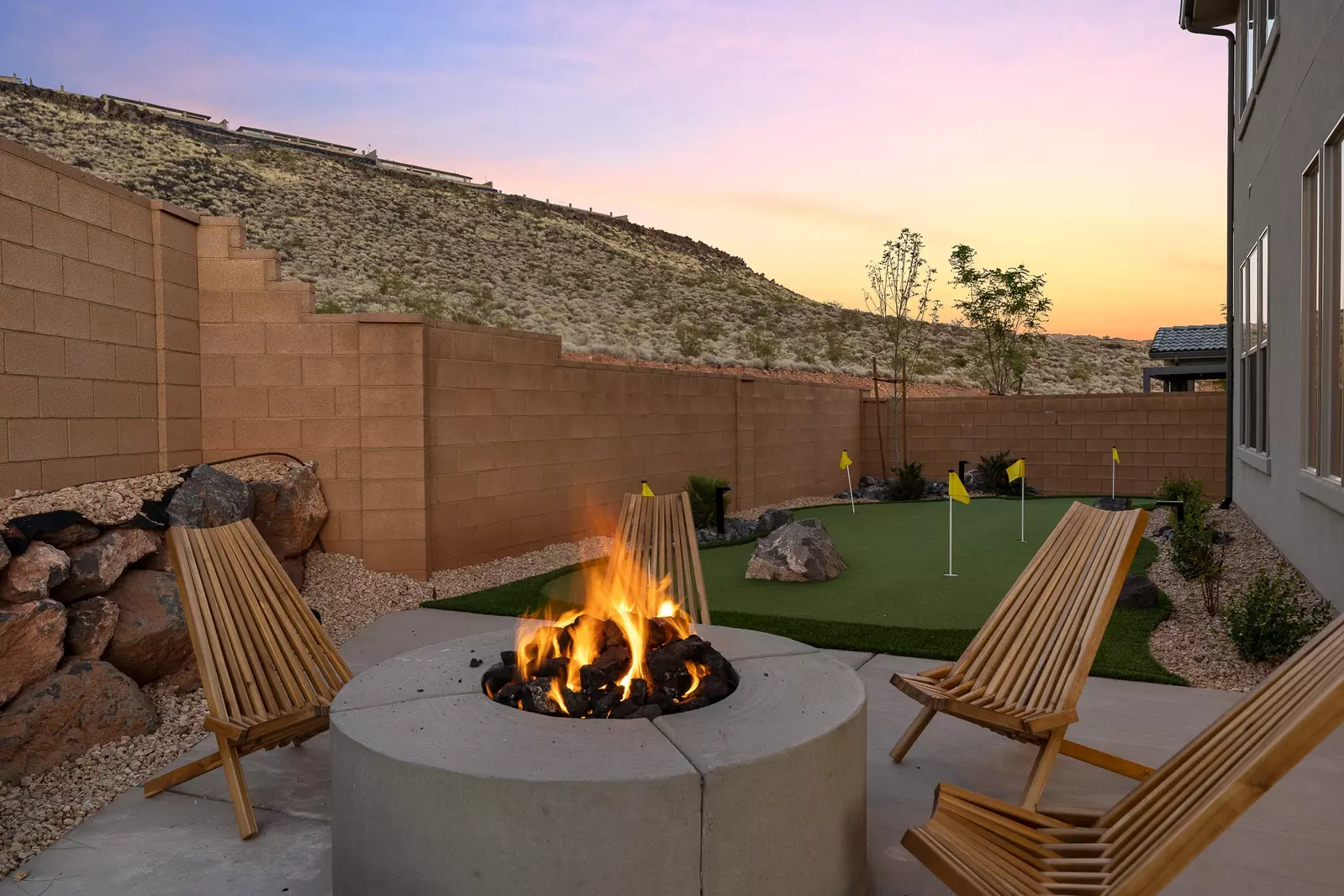 Backyard Fire Pit, Seating, & Putting Green