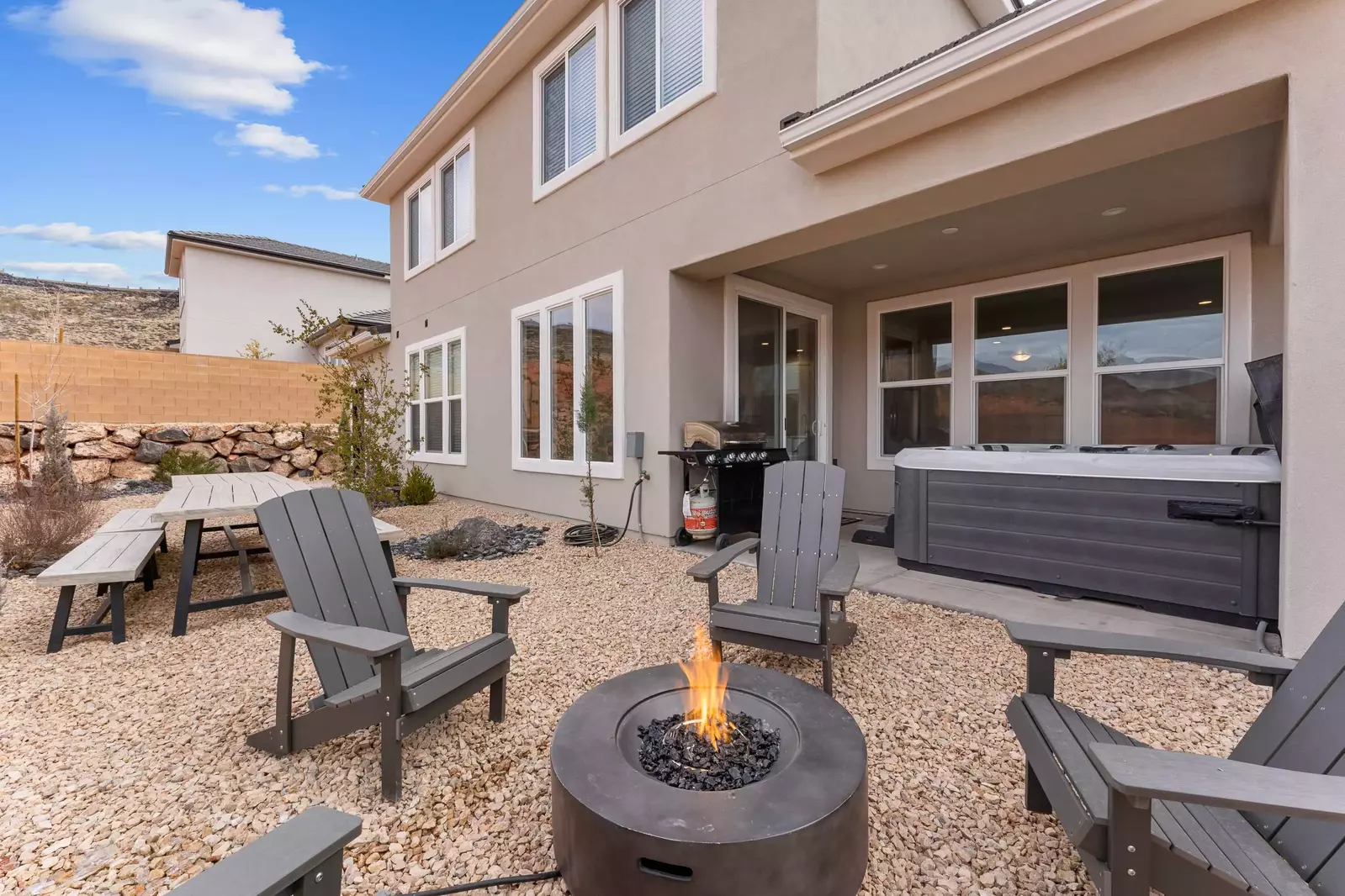 Patio Furniture, Fire Table and Hot Tub