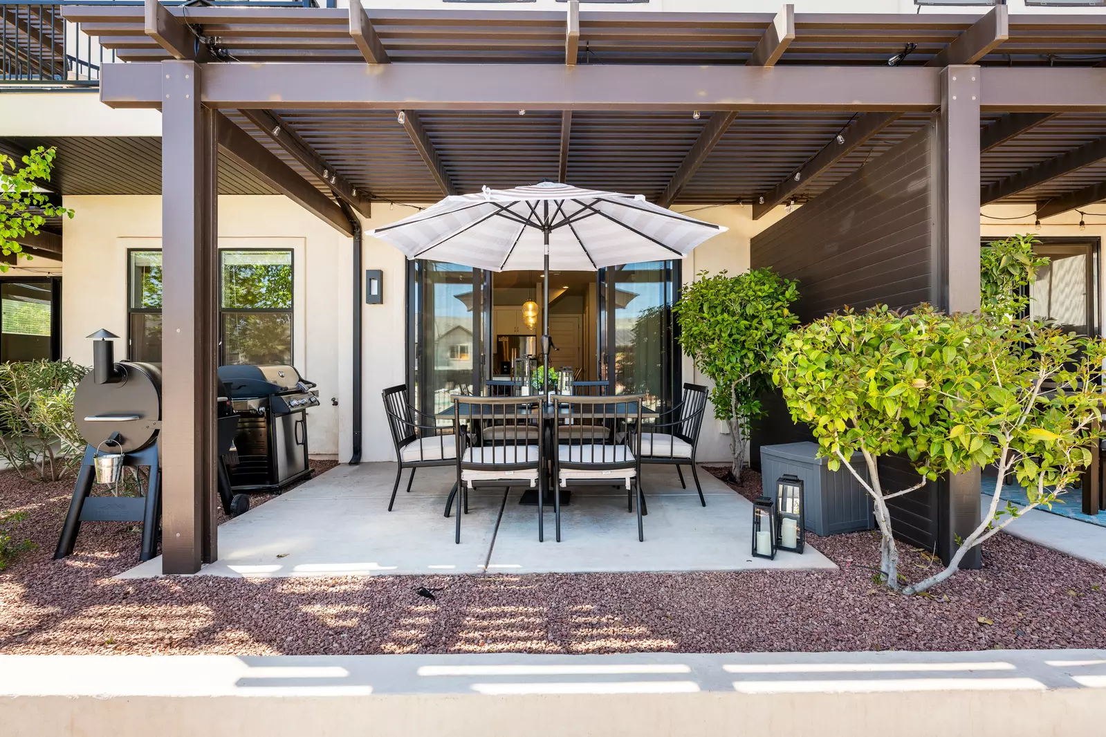 Pergola, Patio Seating, Grill