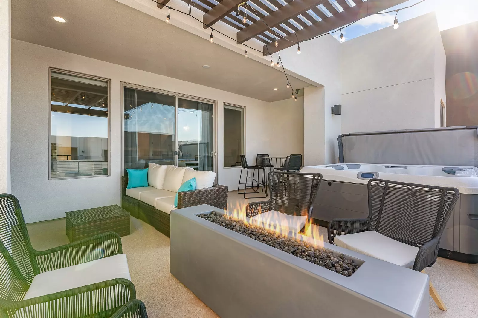 Private Hot Tub / Fire Table and Patio Furniture
