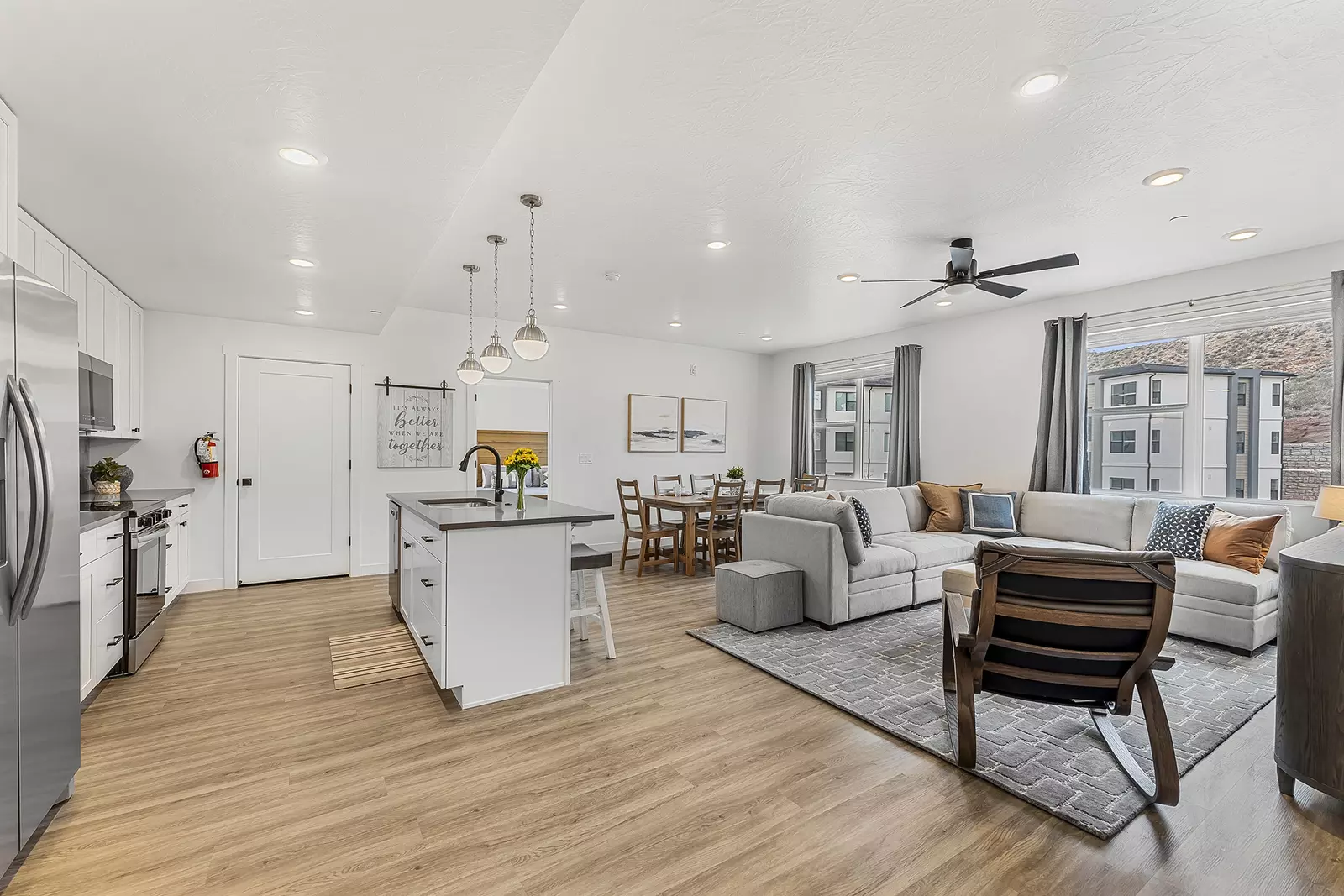 Kitchen, Living and Dining Rooms