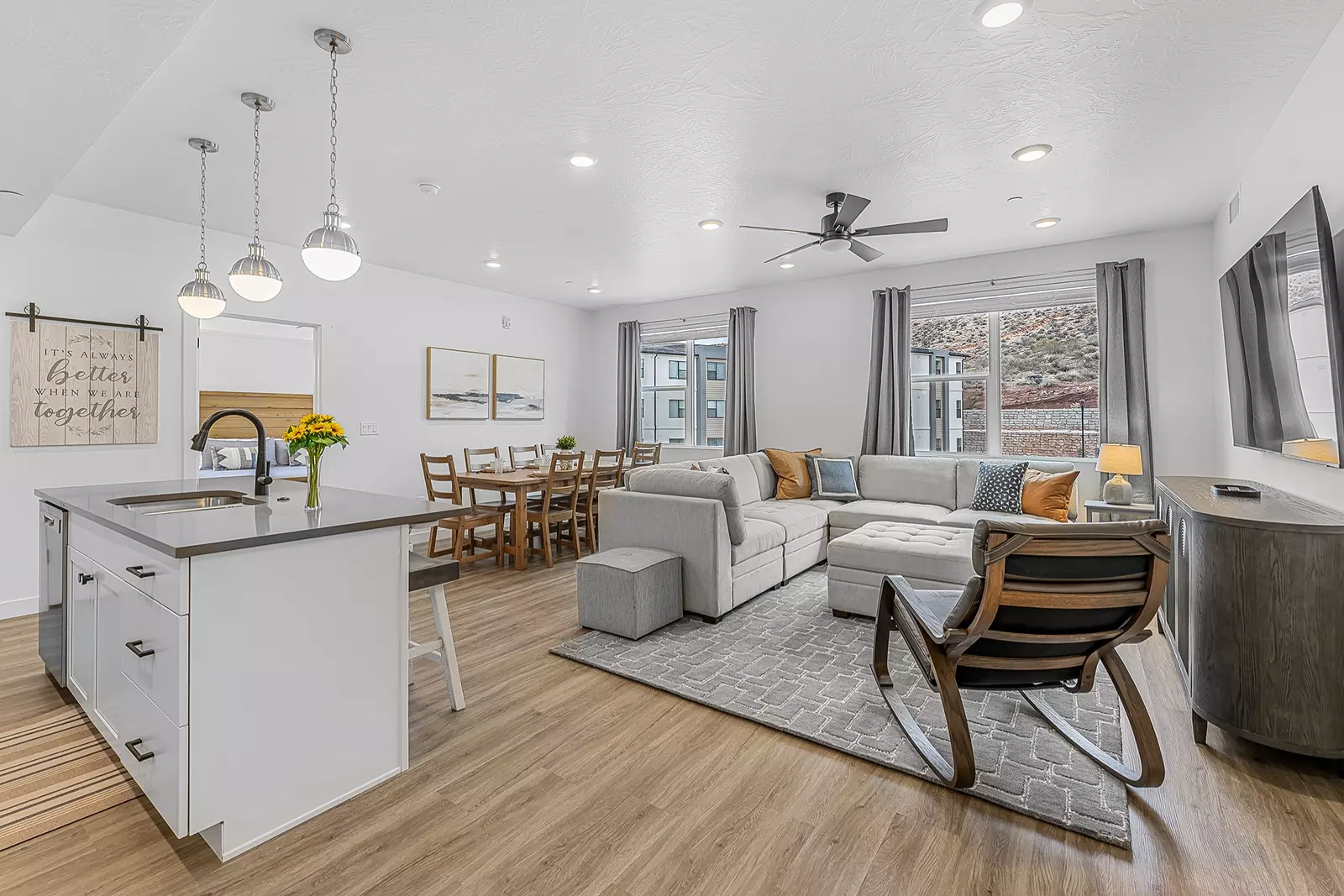 Kitchen, Living and Dining Rooms