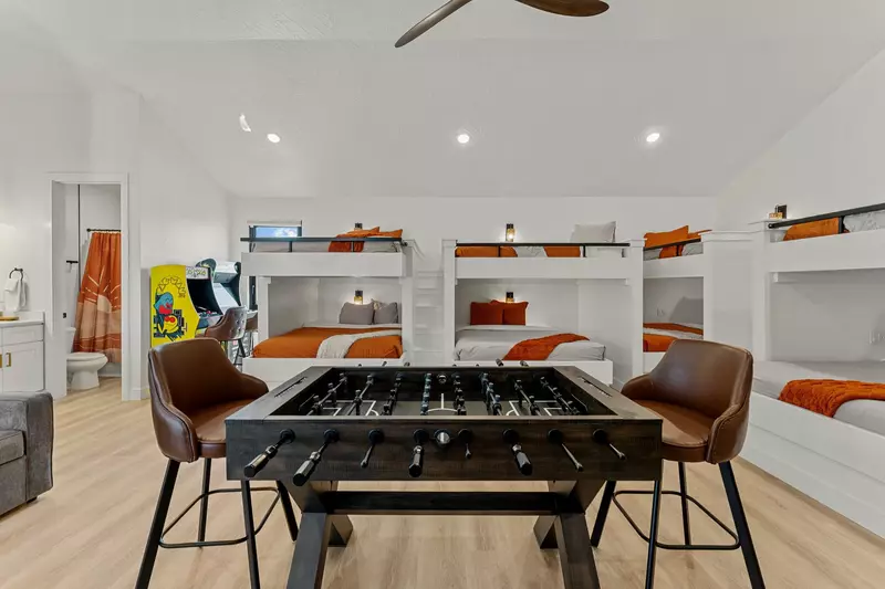 5 Queen/Queen Bunk Beds and Foosball