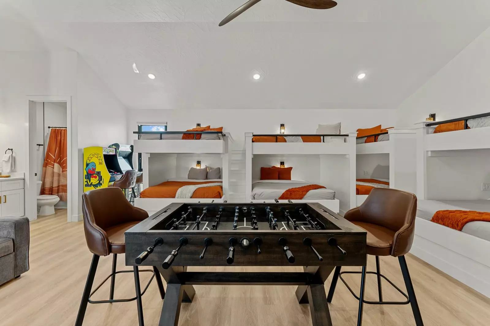 5 Queen/Queen Bunk Beds and Foosball