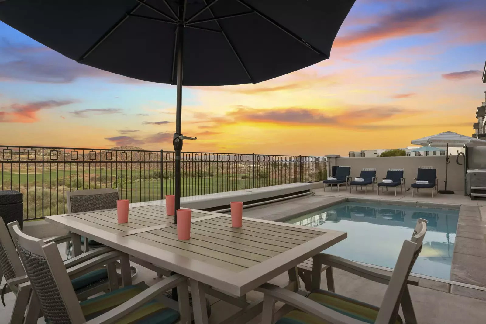 House 1: Private Pool at Sunset