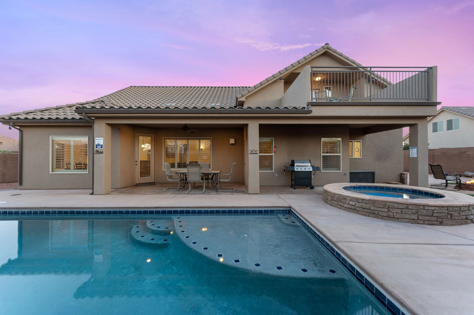 Private Pool + Hot Tub at Sunset