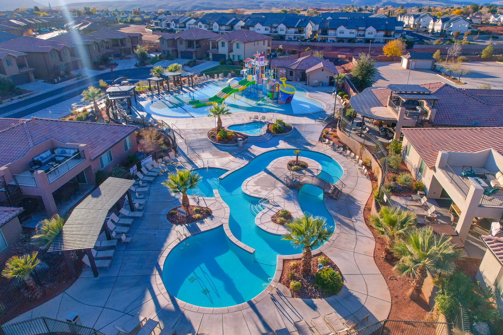 Aerial View of Lazy River and Waterslides