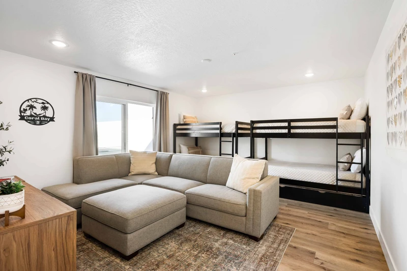 2 Twin/Twin Bunks with Twin Trundle and Queen Futon