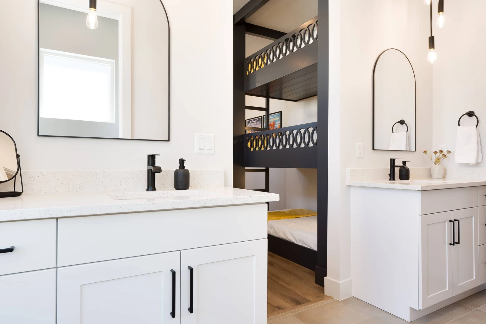 Queen with Triple Twin Bunk Beds Attached Bath