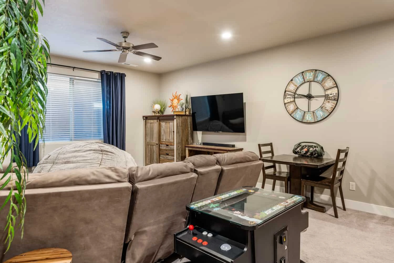 Basement Living Room with Foosball Table & Arcade Game