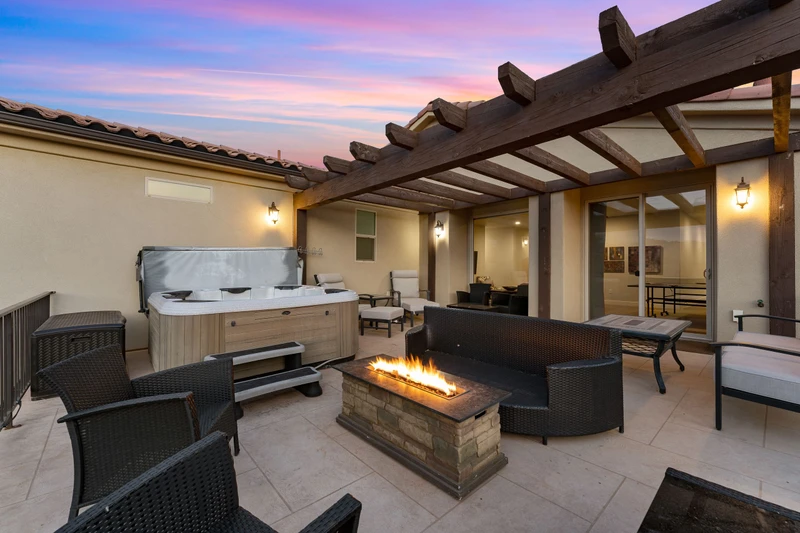 Fire Table, Hot Tub and Patio