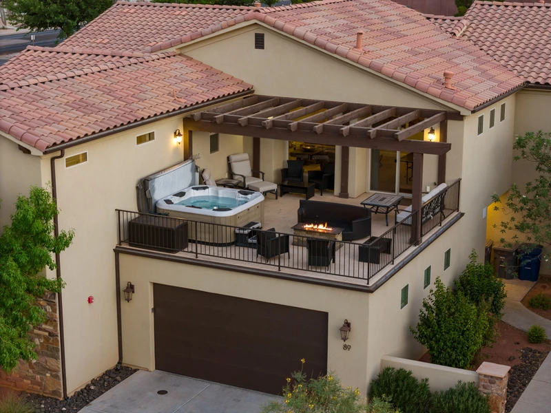 Fire Table, Hot Tub and Patio