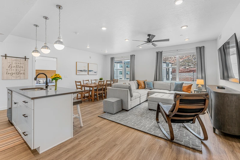 Kitchen, Living and Dining Rooms