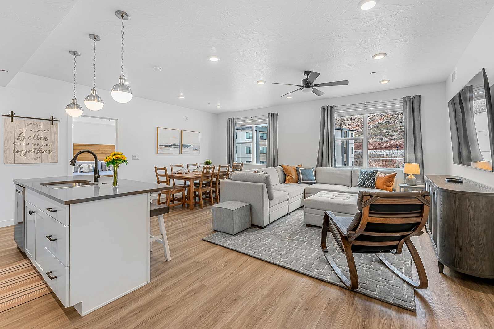 Kitchen, Living and Dining Rooms