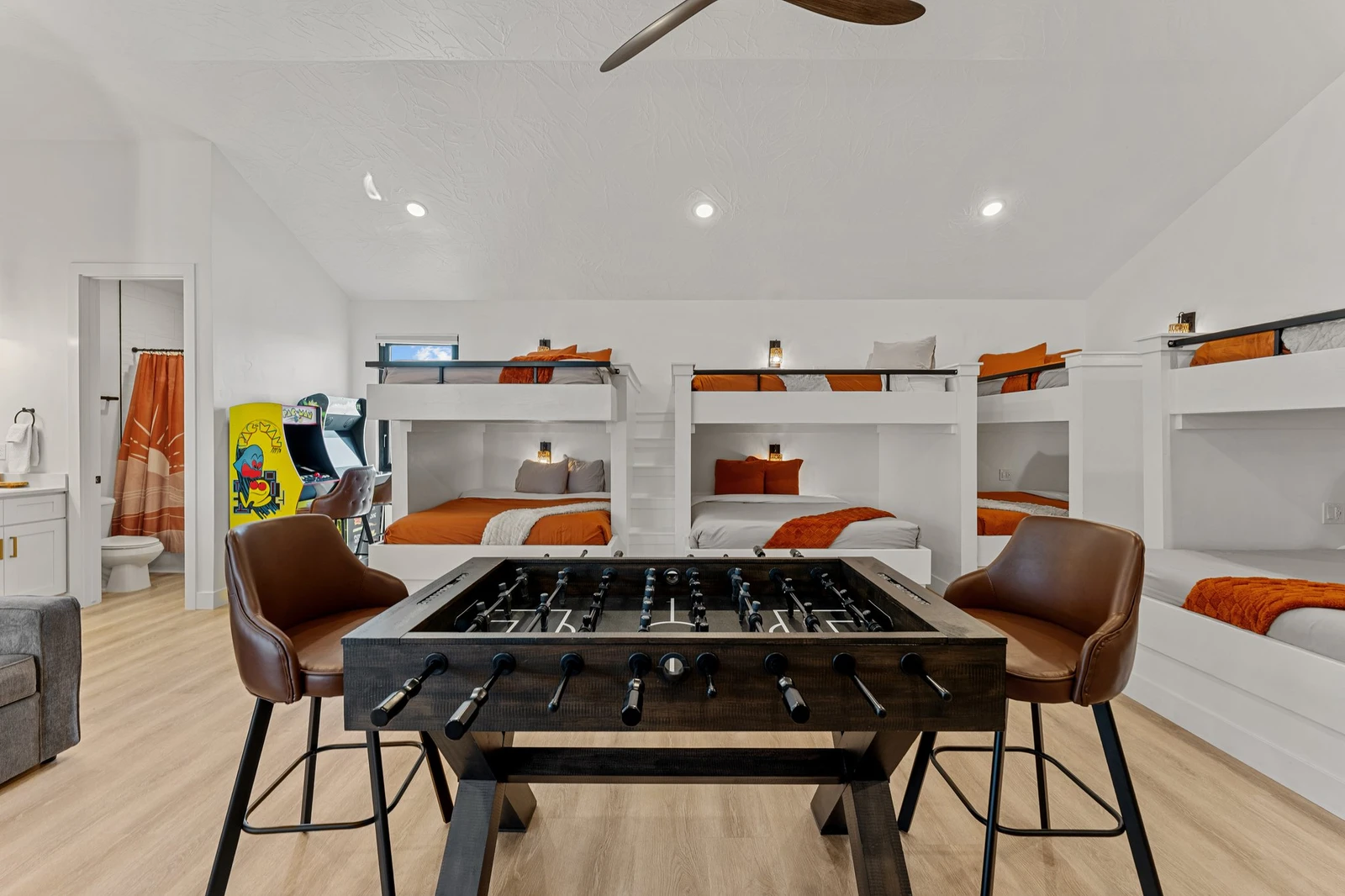 5 Queen/Queen Bunk Beds and Foosball